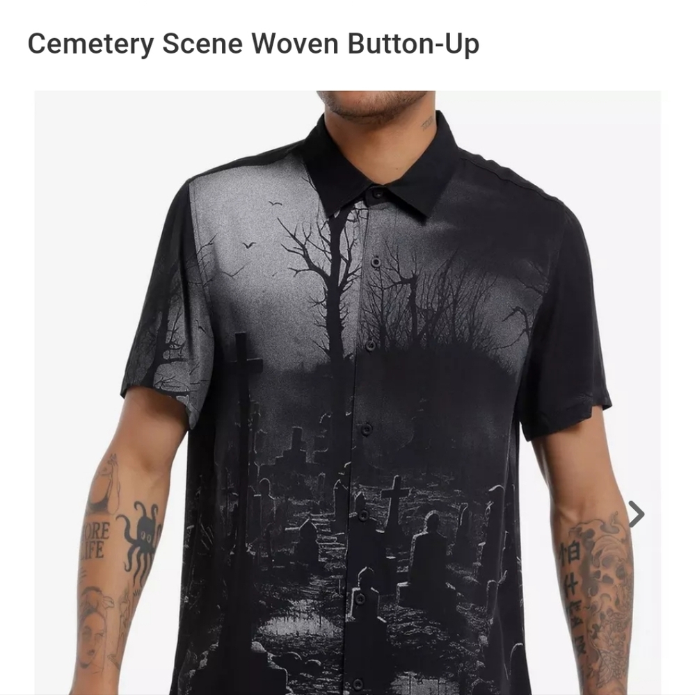 ‼️ISO‼️ Hot Topic / Social Collsion Button Up Cemetary Scene